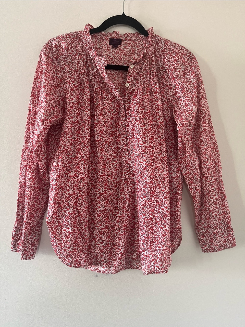 J Crew Red Ditsy Floral Peasant Top 4 100% Cotton Cottagecore Prairie Church